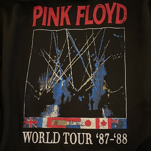 Pink Floyd Tops - Pink Floyd World Tour ‘87-‘88 Black Hoodie Sweatshirt Guitar Rock Band Concert L